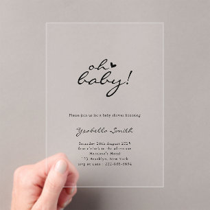 Oh Baby! Minimal Heart Script-Baby shower Acryl Uitnodigingen