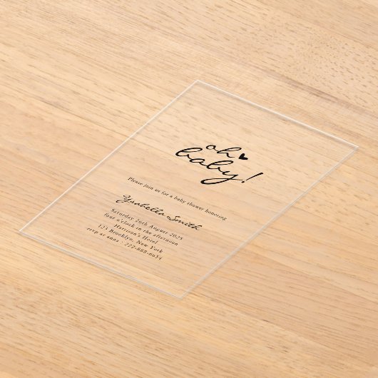 Oh Baby! Minimal Heart Script-Baby shower Acryl Uitnodigingen (Laagn)