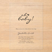 Oh Baby! Minimal Heart Script-Baby shower Acryl Uitnodigingen (Voorkant)