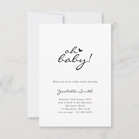 Oh Baby! Minimal Heart Script-Baby shower Kaart (Voorkant)