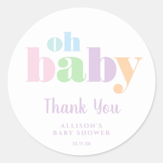 Oh Baby Minimal Modern Pastel Shower Dank u Ronde Sticker (Voorkant)