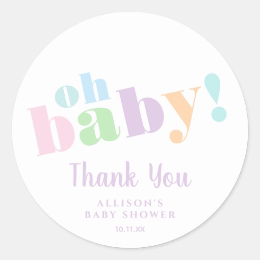 Oh Baby Minimal Pastel Baby shower dank u Ronde Sticker (Voorkant)