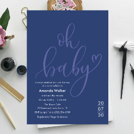 Oh Baby! Minimal Typography Blue Baby Shower  Kaart