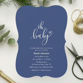 Oh Baby! Minimal Typography Blue Baby Shower Kaart