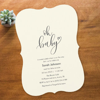 Oh Baby! Minimal Typography Cream Baby Shower Kaart