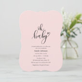 Oh Baby! Minimal Typography Pink Baby Shower Kaart (Staand voorkant)