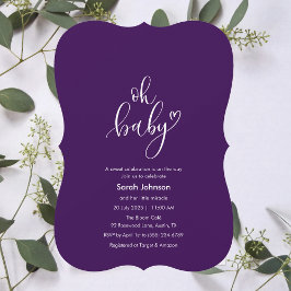 Oh Baby! Minimal Typography Purple Baby Shower Kaart