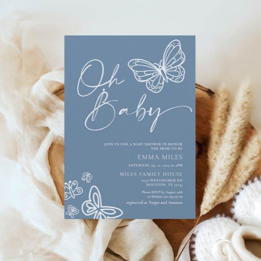 Oh Baby Minimalist Boy Baby shower Invitation Kaart