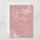 Oh Baby Minimalist Pink Baby shower Invitation Kaart (Voorkant)