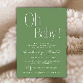 Oh Baby Minimalist Sage Green Modern Baby shower Kaart