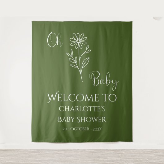 Oh Baby Minimalist Wildflower Baby Shower Backdrop Wandkleed (Voorkant)