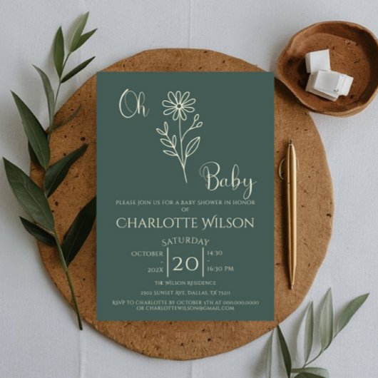 Oh Baby Minimalist Wildflower Baby Shower Kaart