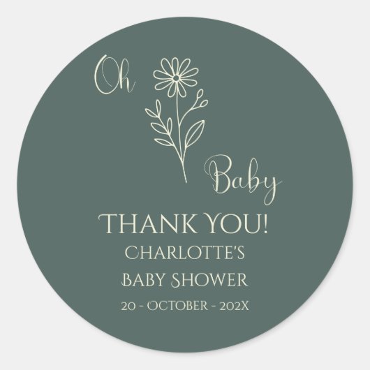 Oh Baby Minimalist Wildflower Baby Shower Ronde Sticker (Voorkant)