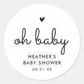 Oh Baby minimalistisch Baby shower Ronde Sticker (Voorkant)
