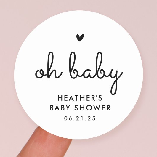 Oh Baby minimalistisch Baby shower Ronde Sticker