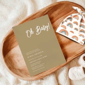 Oh Baby minimalistisch bruin licht Baby shower Kaart