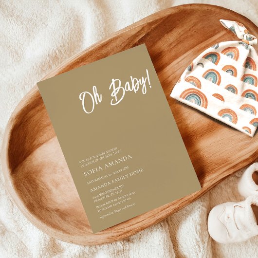 Oh Baby minimalistisch bruin licht Baby shower Kaart