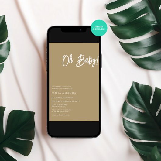 Oh Baby minimalistisch bruin licht Baby shower Kaart