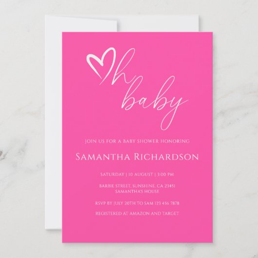 Oh baby! Minimalistisch Eenvoudig Roze Baby shower Kaart (Voorkant)