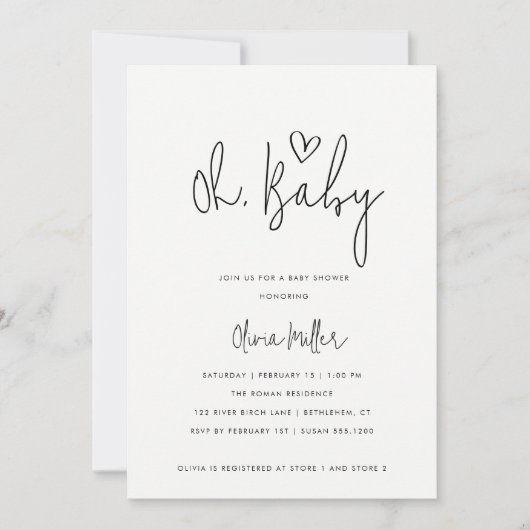 Oh Baby minimalistisch Genderneutraal Baby shower Kaart (Voorkant)