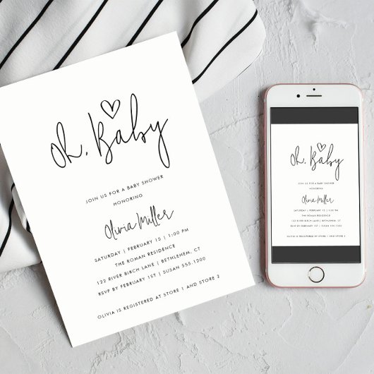 Oh Baby minimalistisch Genderneutraal Baby shower Kaart