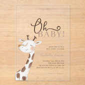Oh Baby! Minimalistisch Giraffe Baby shower Acryl Uitnodigingen (Voorkant)