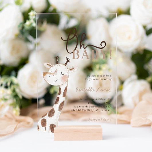Oh Baby! Minimalistisch Giraffe Baby shower Acryl Uitnodigingen