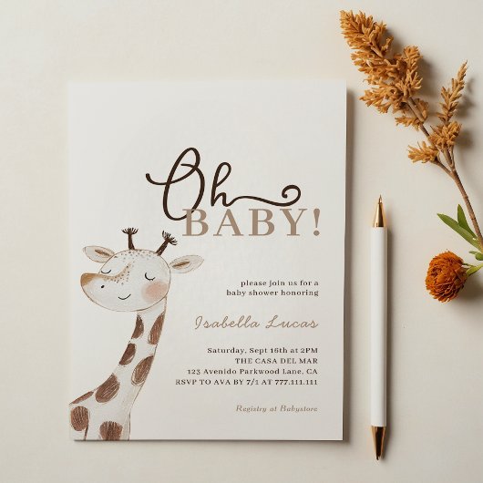 Oh Baby! Minimalistisch Giraffe Baby shower Kaart
