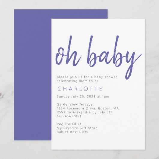 Oh Baby minimalistisch modern Baby shower Kaart (Voorkant / Achterkant)