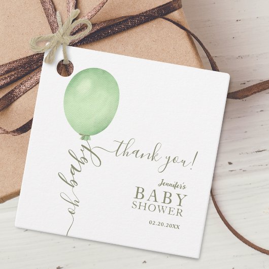 Oh Baby Minimalistisch Sage Green Balloon Baby sho Bedankjes Labels