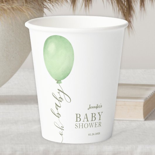 Oh Baby Minimalistisch Sage Green Balloon Baby sho Papieren Bekers