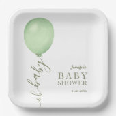Oh Baby Minimalistisch Sage Green Balloon Baby sho Papieren Bordje (Voorkant)