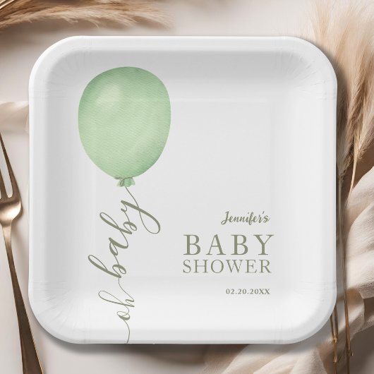 Oh Baby Minimalistisch Sage Green Balloon Baby sho Papieren Bordje