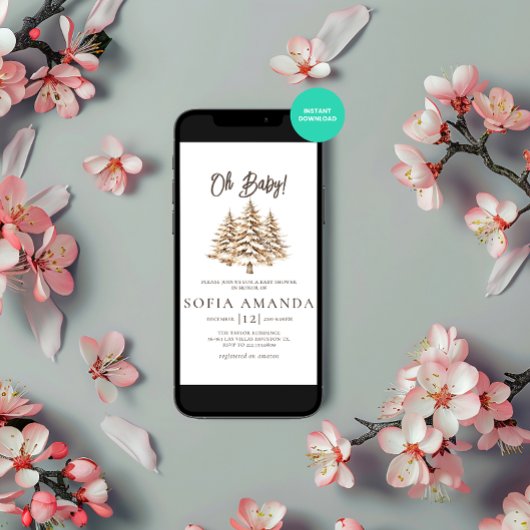 Oh Baby Minimalistische Pijnbomen Winter Baby show Kaart