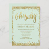 Oh Baby Mint Gold Glitter Baby shower Kaart (Voorkant / Achterkant)