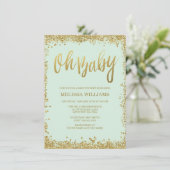 Oh Baby Mint Gold Glitter Baby shower Kaart (Staand voorkant)