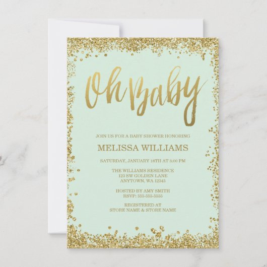 Oh Baby Mint Gold Glitter Baby shower Kaart (Voorkant)
