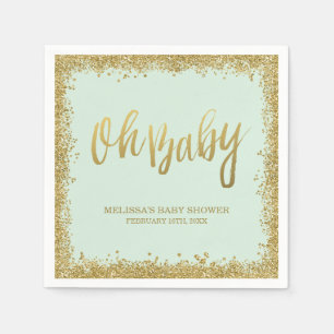 Oh Baby Mint Gold Glitter Baby shower Servetten