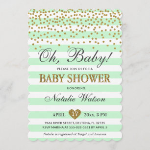 Oh Baby Mint Green Gold Gender Neutral Baby shower Kaart