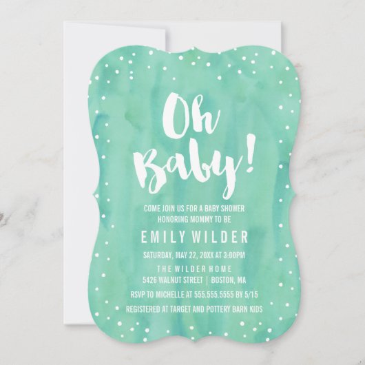Oh Baby Mint Green Waterverf Baby shower Kaart (Voorkant)