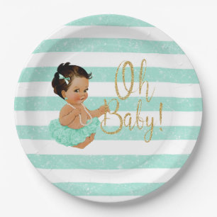Oh Baby Mint Tutu Ballerina Strepen Goud Glitters Papieren Bordje