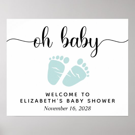 Oh Baby Mint Voetjes Baby Shower Welkom Bord Poster (Voorkant)