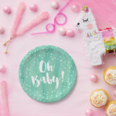 Oh Baby Mint Waterverf Baby shower Papieren Bordje (Feest)
