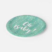 Oh Baby Mint Waterverf Baby shower Papieren Bordje (Gekanteld)