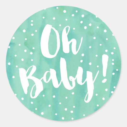 Oh Baby Mint Waterverf Baby shower Ronde Sticker (Voorkant)