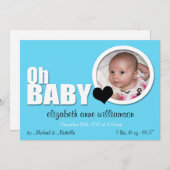 Oh Baby, Modern Aqua Blue Foto Aankondiging (Voorkant / Achterkant)