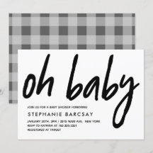 Oh Baby Modern Baby shower Gray Gingham