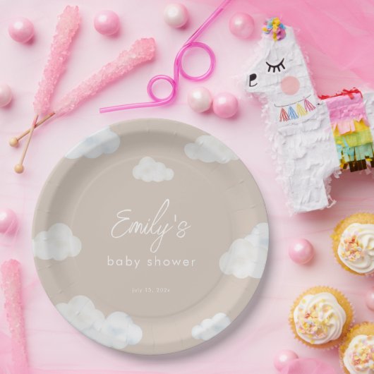 Oh Baby Modern Beige Cloud Baby shower Borden Papieren Bordje (Feest)