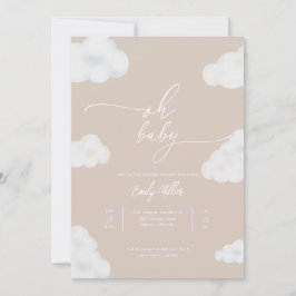 Oh Baby Modern Beige Cloud Baby shower Invitation Kaart