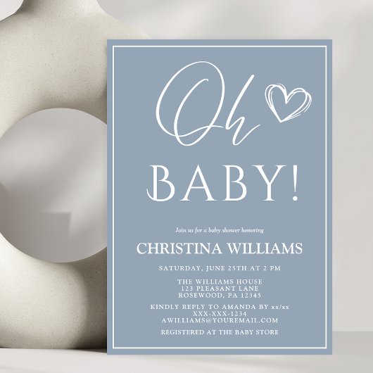 Oh Baby Modern Blue Baby shower Kaart